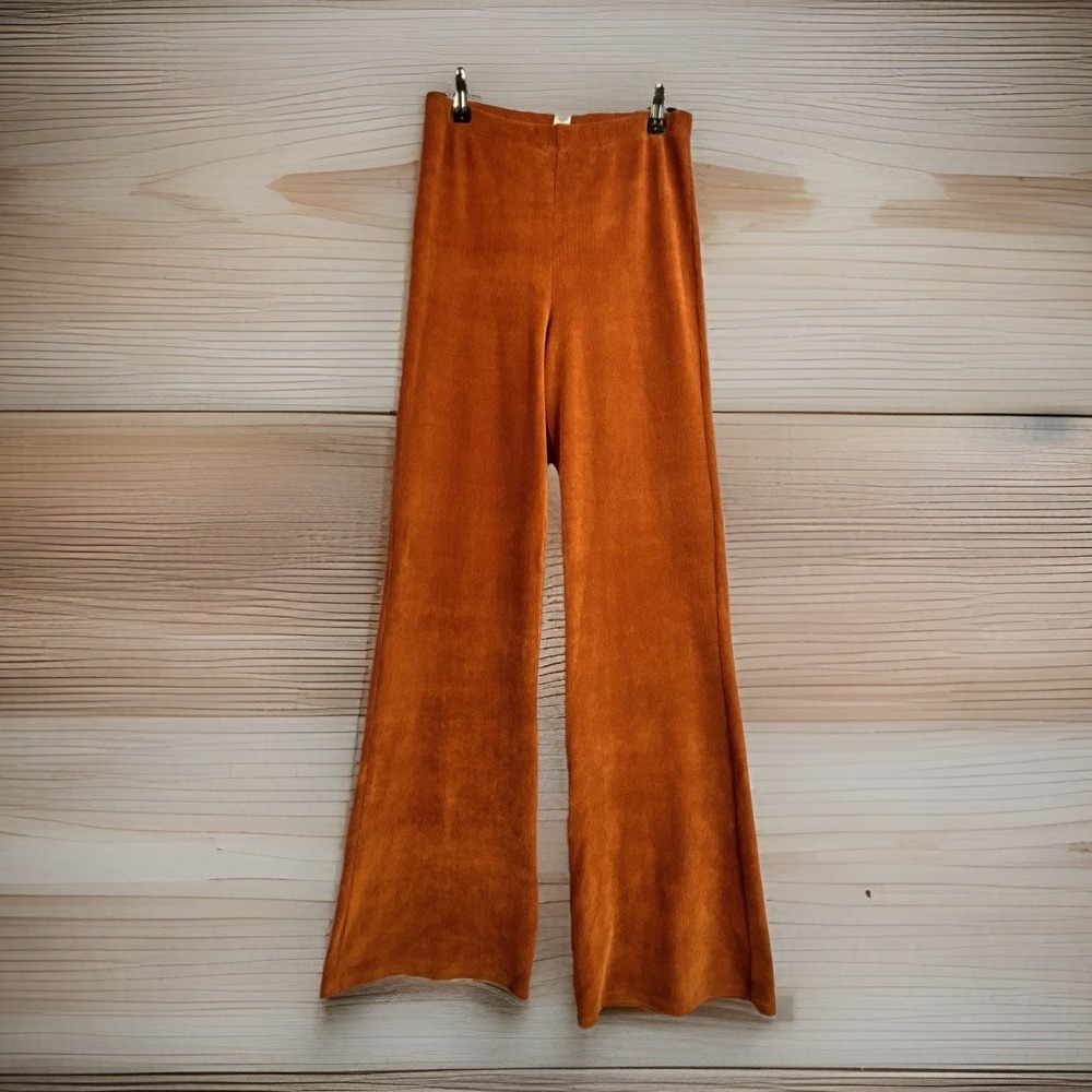 Love Vintage Corduroy Pants S/m Bellbottoms Rust Orange Tall Long Wide Leg Boho